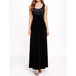 Vintage Y2K Babydoll Gown Size 6 Black Velvet Burnout Whimsygoth Glam Prom